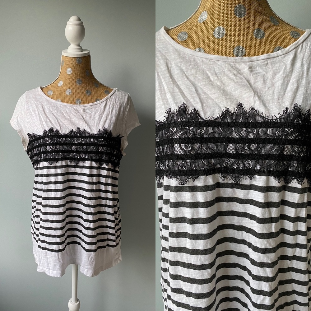 Ann Taylor Lace Trim Tee